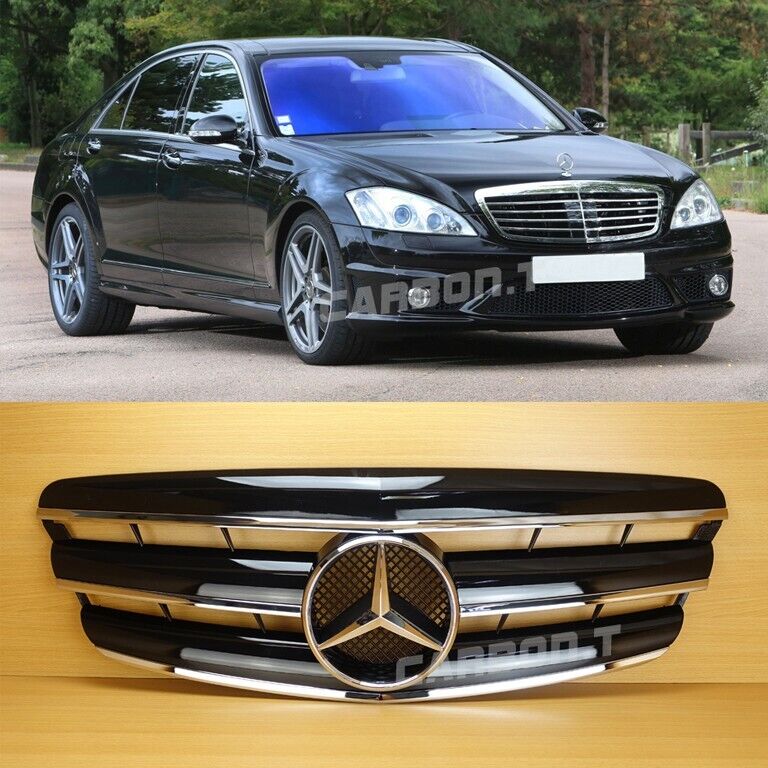 Gloss Black Grille For Mercedes-Benz S-Class S350 S550 S63 AMG W221 2007-09 3Fin