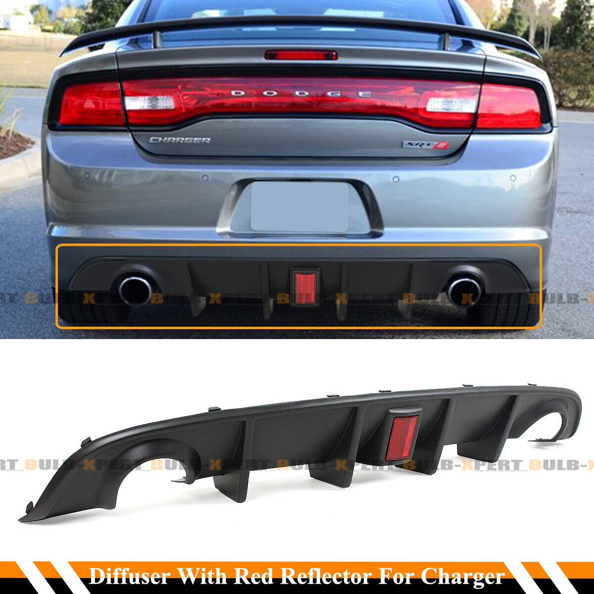 For 2012-14 Dodge Charger SRT Dual Exhaust Rear Bumper Diffuser W/ Red Reflector