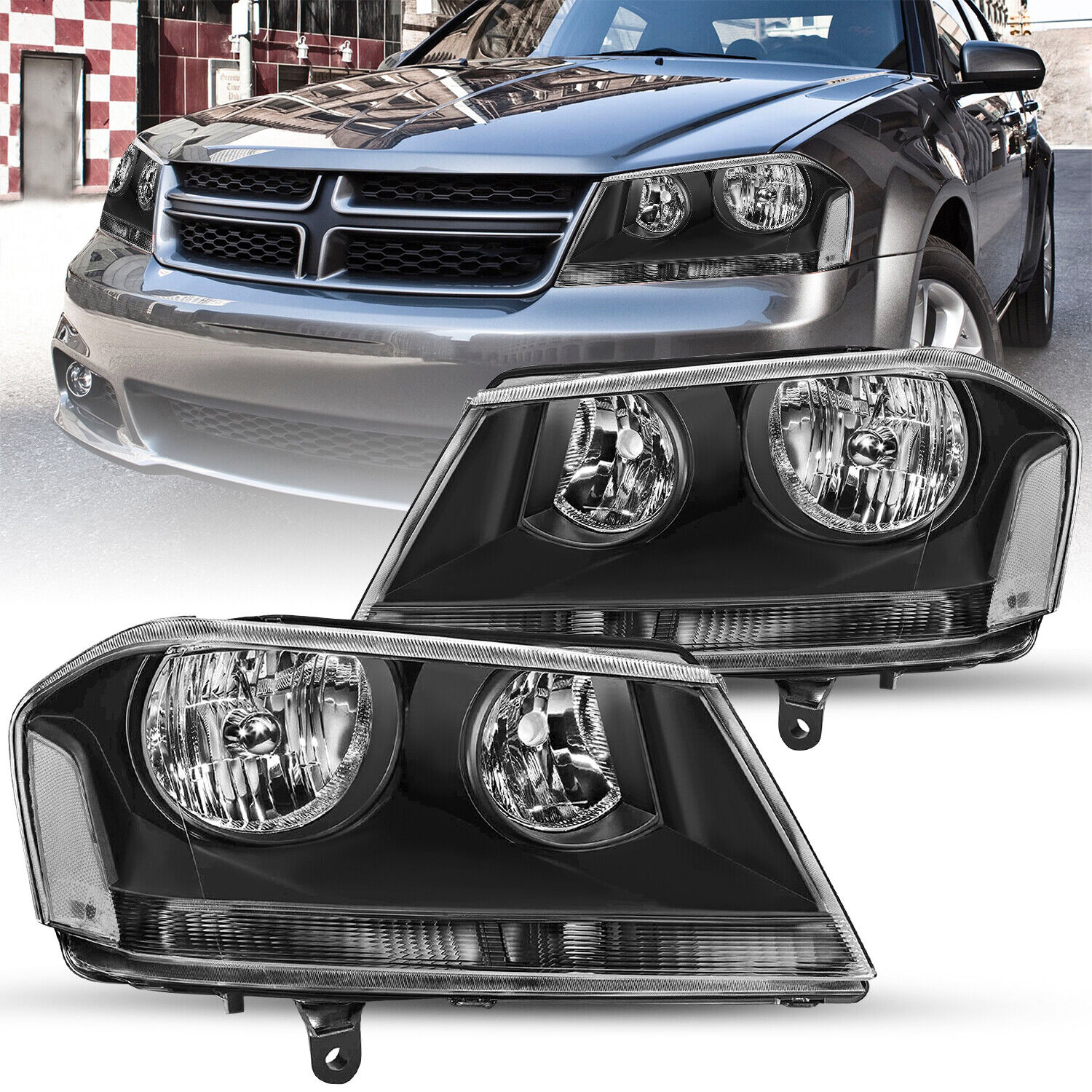 For 2008-2014 Dodge Avenger Headlight Black Clear Replacement Headlamps LH&RH