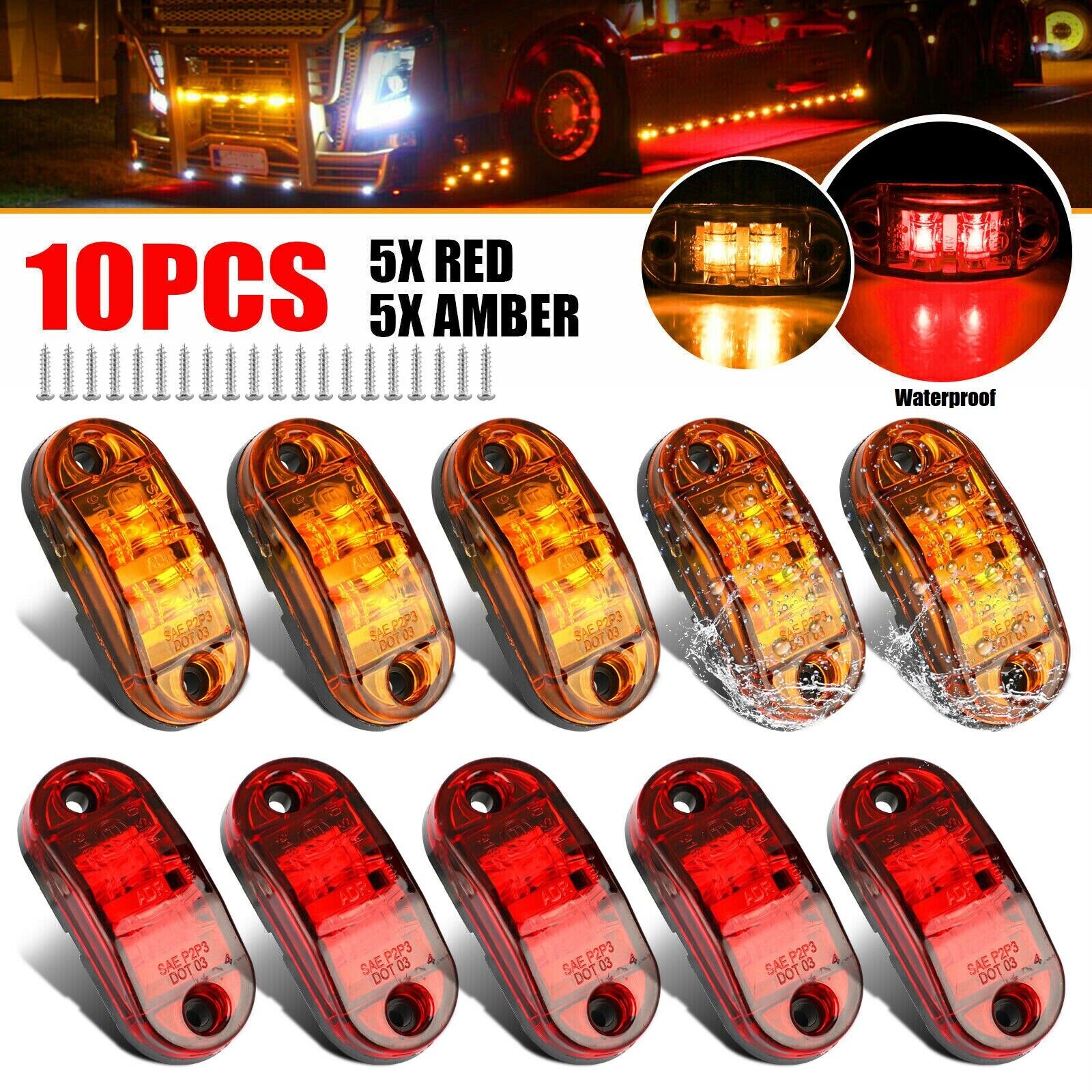 5x Amber+ 5x Red LED Car Truck Trailer RV Oval 2.5\