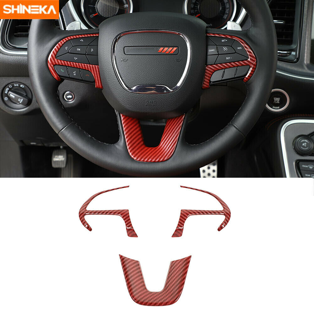 Red Carbon Fiber Steering Wheel Cover Trim for Dodge Challenger/Charger 2015-23