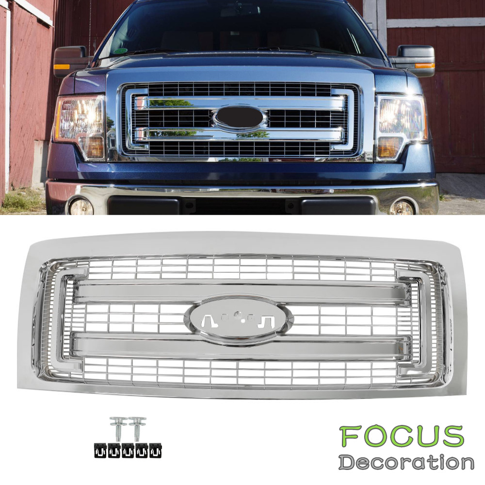 DL3Z-8200-DA Front Upper Grille Grill Chrome Silver For 2009 2010-2014 Ford F150