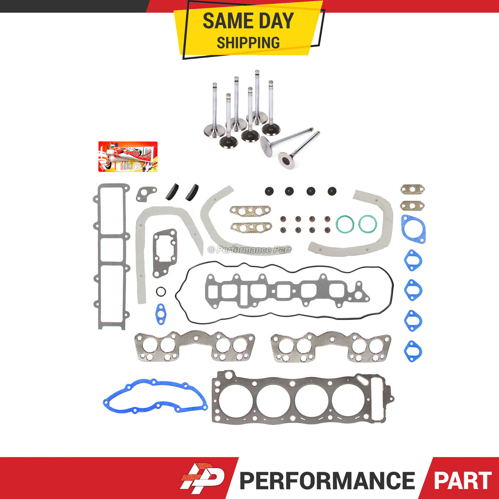 Head Gasket Set Intake Exhaust Valves for 81-82 Toyota Pick up Corona 2.4L 22R