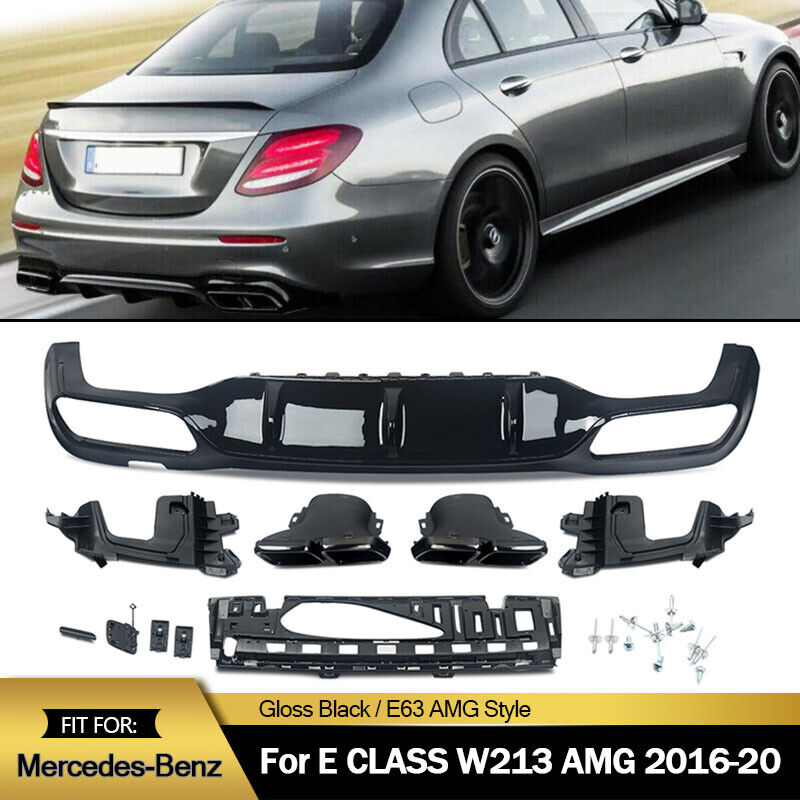 E63 AMG Style For Mercedes-Benz W213 16-20 Rear Bumper Diffuser W/ Exhaust Tips