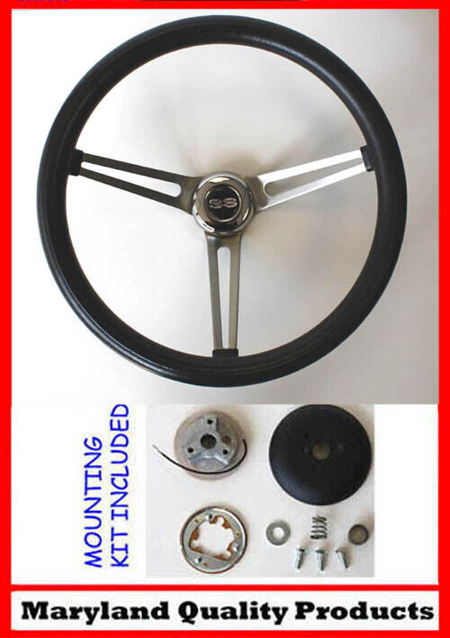 Chevelle Camaro Nova Impala Grant Steering Wheel SS cap Black on Stainless 15\