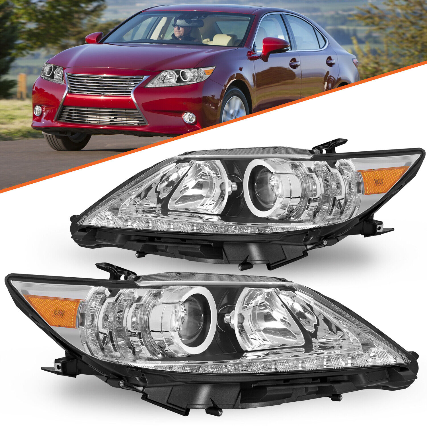For 13-15 Lexus ES350 ES300h Chrome Halogen Projector DRL Headlights 2013-2015