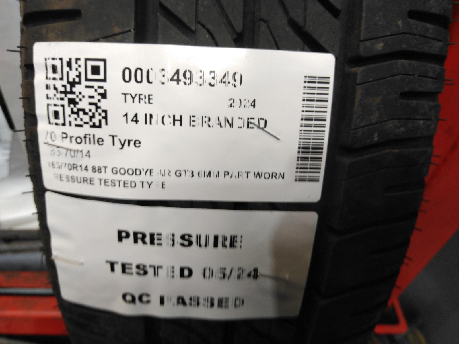 185/70R14 88T GOODYEAR GT3 6MM PART WORN PRESSURE TESTED TYRE 