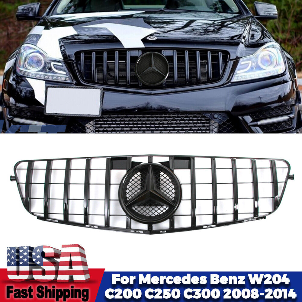 Black Grill GTR Grille For Mercedes Benz W204 2008-2014 C-Class C350 C300 C250