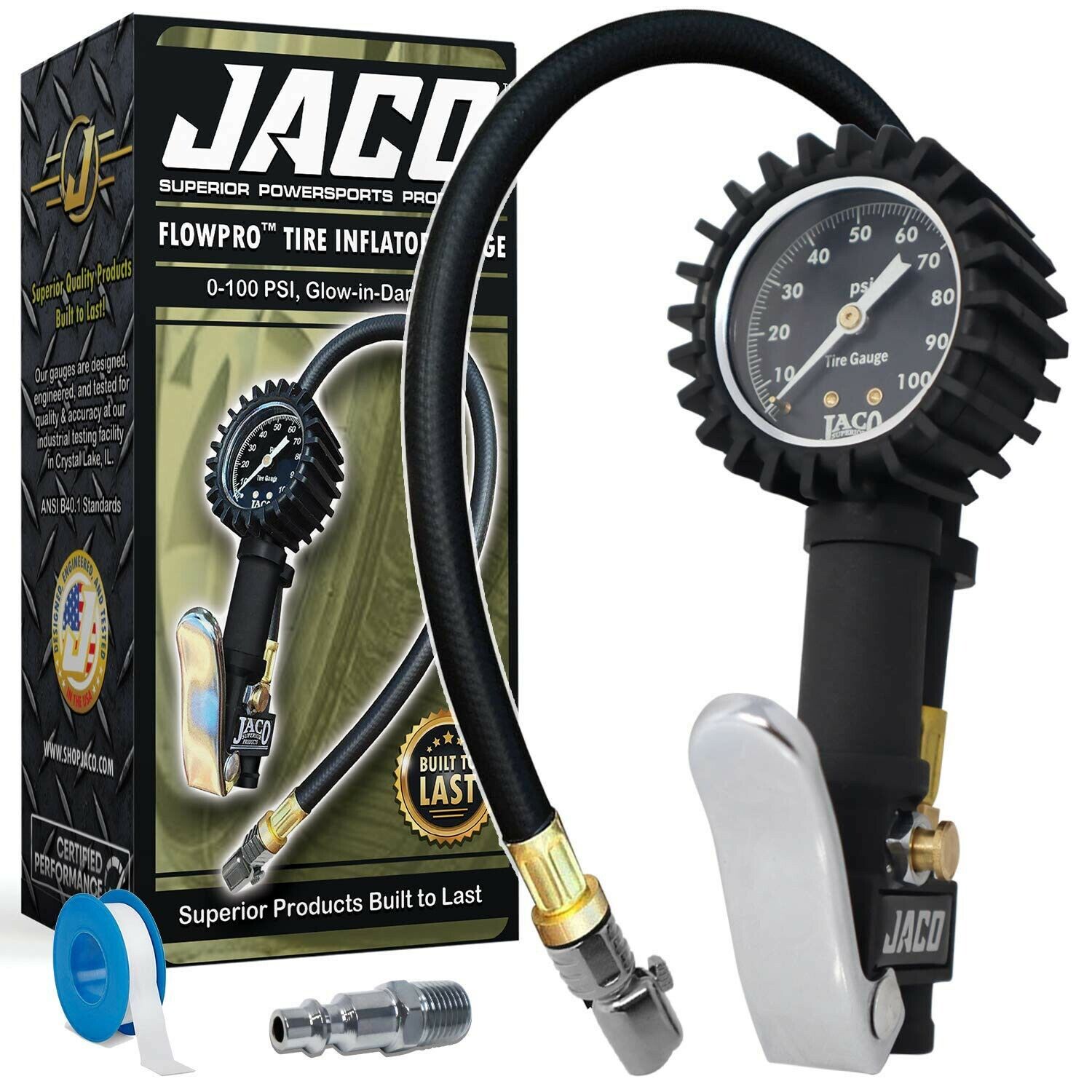 JACO FlowPro™ Tire Inflator with Pressure Gauge - 100 PSI