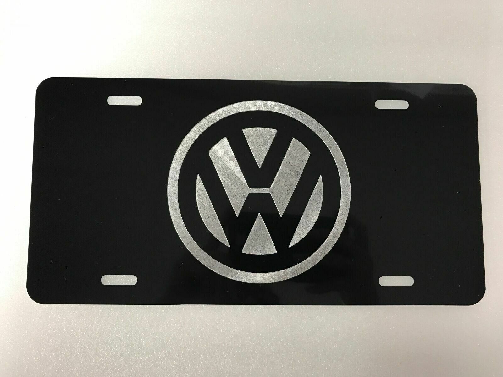 LASER ETCHED VOLKSWAGEN BLACK POWDER COATED STAINLESS STEEL FRONT PLATE  W/ CAPS