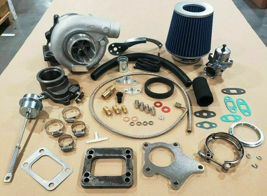 T3/T4 Hybrid Turbocharger Kit T3 T4 Turbo -3an ss line, pipe, BOV, Stage 1