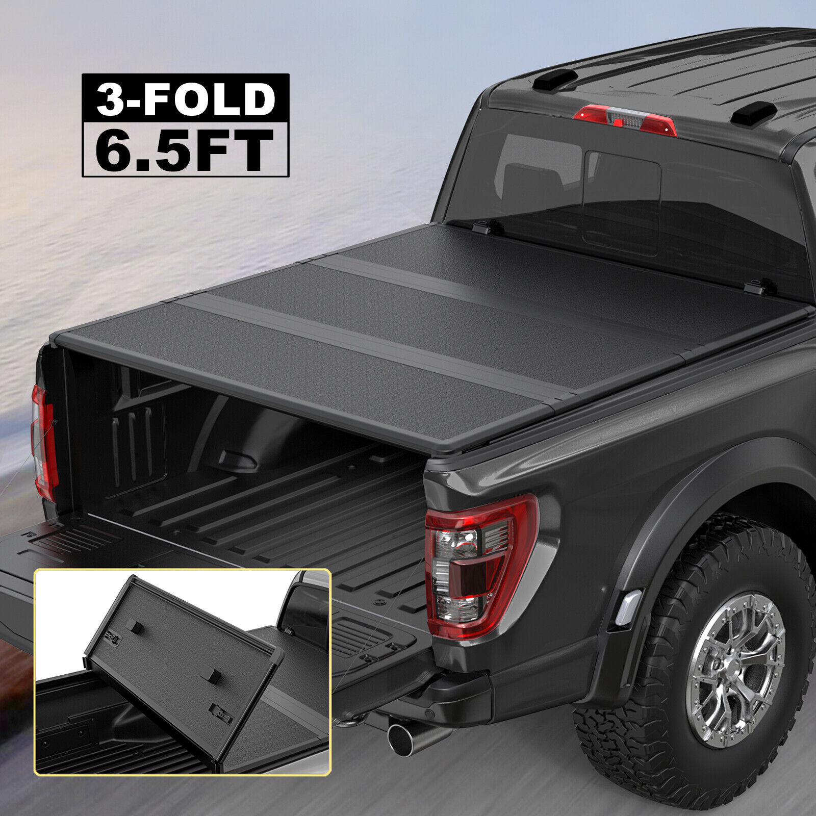 Tri-Fold Hard Truck Tonneau Cover For 2016-2024 Nissan Titan XD 6.5FT Bed On Top