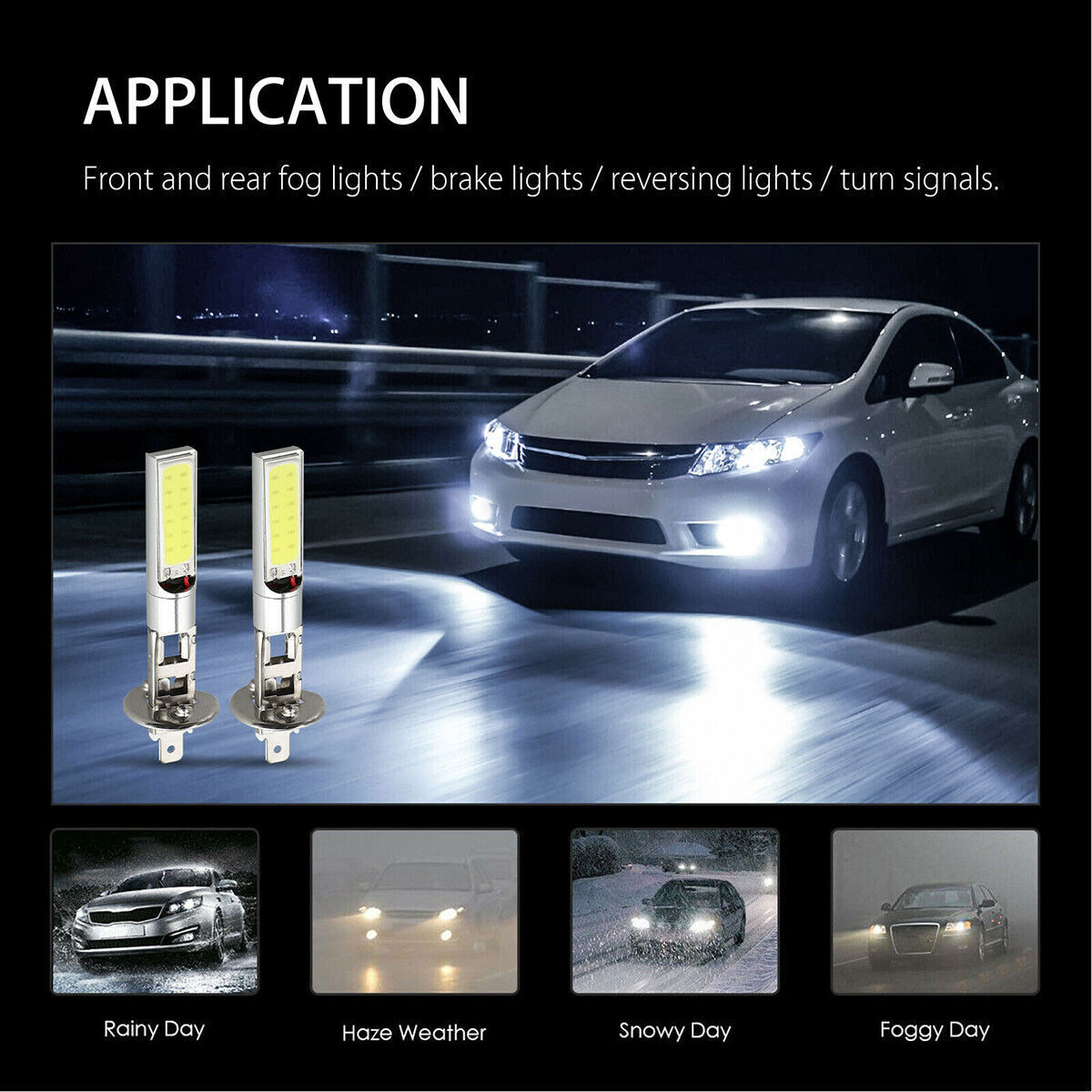 H1 LED Headlight Bulbs Conversion Kit High Low Beam Super Bright 6500K White