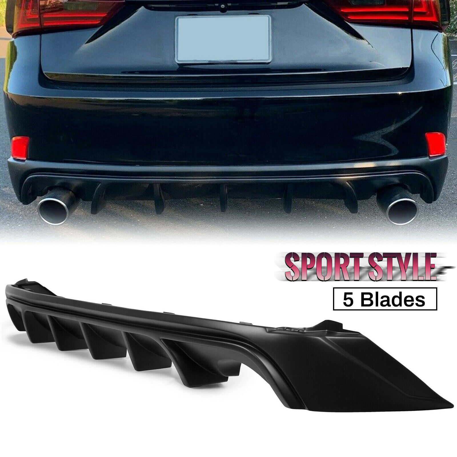 Black Rear Bumper Diffuser Splitter 5F Style For Lexus IS250 IS350 IS200T 14-16