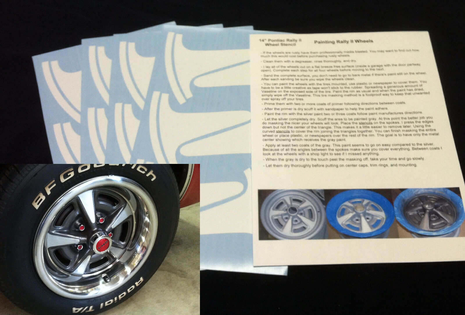 Pontiac GTO Rally II Wheel Paint Mask Stencil Kit for 14” rim