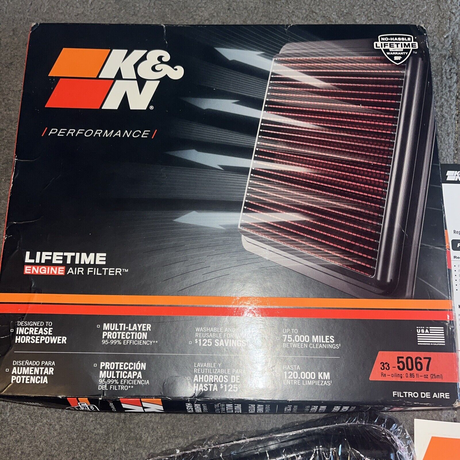K&N 33-5067 Performance Left Air Filter for 2018-23 Stinger / 19-23 G70 3.3L V6