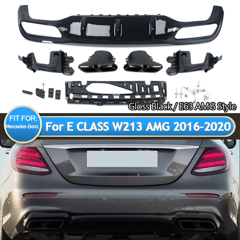 AMG E63 Style Rear Bumper Diffuser W/ Exhaust Tips For Benz W213 E450 2016-2020