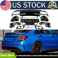 C43 STYLE REAR DIFFUSER + ROUND BLACK EXHAUST TIPS FOR 2015-2021 BENZ W205 SEDAN picture