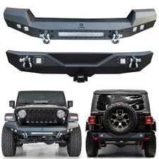 For 2018-2024 Jeep Wrangler JL Black Front Bumper or Rear Bumper with LED Lights picture