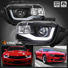 Black Fits 2010-2013 Chevy Camaro LED Tube Projector Headlights Lamps Left+Right picture
