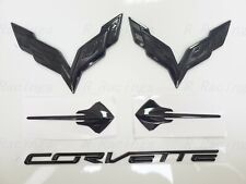 Gloss Black Front & Rear & Stingray Cross Flags Emblem 5PC 2014-2019 Corvette C7 picture
