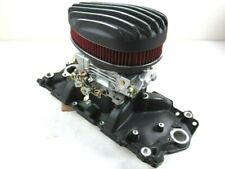 55-79 SBC Chevy 327 350 Intake, 600CFM Carb, Air Cleaner Set Black picture