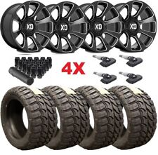 20 GLOSS BLACK MILLED XD WHEELS MUD TERRAIN TIRES PACKAGE SET 35 LEVELED LIFTED picture