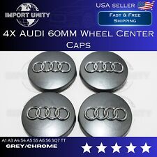 60MM Dark Gray Chrome Wheel Rim Center Hub Caps Emblem 4PC Set for Audi picture