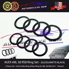 AUDI A8L Ring BLACK Front Grille & Rear Trunk Emblem Lid Logo Hatch Badge S8 RS8 picture