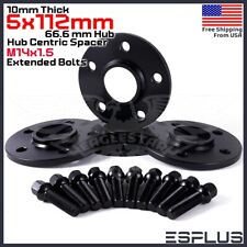 [4] 10mm Thick Audi 5x112mm CB 66.6 Wheel Spacer Kit 14x1.5 Ext Bolts Included picture