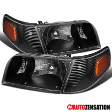 Fit 1998-2011 Ford Crown Victoria Black Headlights+Corner Signal Lamp Left+Right picture