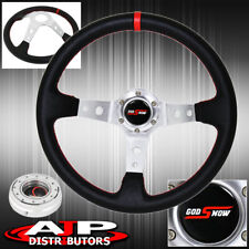 Jdm Black Red Stitches Steering Wheel Silver Quick Release Godsnow Horn Button picture
