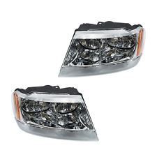 Headlights Assembly For 99-04 Jeep Grand Cherokee Chrome Halogen Headlamps Pair picture