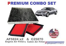 2x AIR FILTER + 1 CHARCOAL CABIN AIR FILTER SET FOR INFINITI G37 EX37 G25 picture