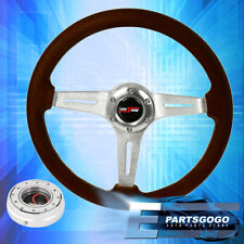 Dark Wood Chrome Aluminum Center Deep Dish Steering Wheel + Slim Quick Release picture