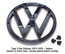 VW TYPE 2 BUS 1973-1979 BAYWINDOW DELUXE CHROME NOSE EMBLEM WITH CLIPS picture