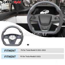 Matte Carbon Fiber Flat Heated Steering Wheel Fits 21-22 Tesla Model S Model X  picture