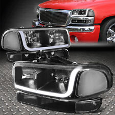 For 99-07 GMC Sierra 1500 2500 3500 LED DRL Black/Clear Headlights+Bumper Lamps picture
