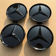 4x Mercedes Benz Wheel Center Caps 75mm Glossy BLACK Rim Emblem Hubcap Cover 3