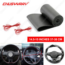 Black Genuine Leather Steering Wheel Cover Wrap Sew-on 38CM DIY Kit For All Car picture