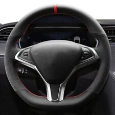 Hand Sewing Car Steering Wheel Cover For Tesla Model X S Alcantara Black Leather picture