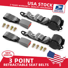 2 Universal 3 Point Retractable Gray Seat Belts for Chrysler PT Cruiser 01-10 picture