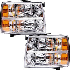 Fit For 07-13 Chevy Silverado 1500/2500/3500 Amber Chrome Headlights Replacement picture