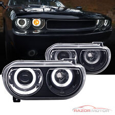 2008-2014 Black [Dual LED Halo] Projector Headlights Pair For Dodge Challenger picture