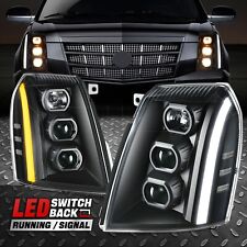 [Switchback LED DRL]For 07-14 Escalade ESV EXT Projector Headlights Black/Clear picture