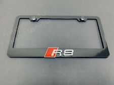 1x R8 3D Emblem BLACK Stainless License Plate Frame RUST FREE + S.Caps picture