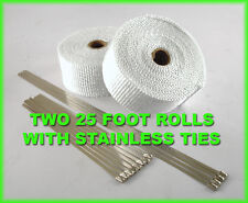 WHITE MOTORCYCLE PIPE HEADER EXHAUST WRAP KIT STAINLESS TIES 2 ROLLS 2