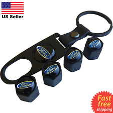 FORD Wheel Tire Cap Air Valve Stem Cover With Belt Keychain (Black) picture