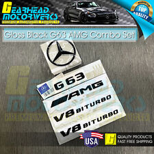 G63 AMG V8 BITURBO Gloss Black Emblem W463 W464 Rear Star Badge Combo Set Benz picture